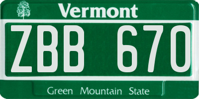 VT license plate ZBB670