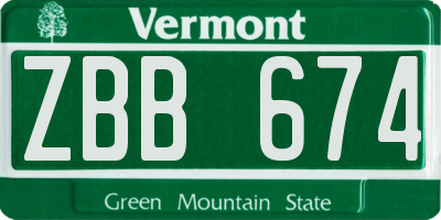 VT license plate ZBB674