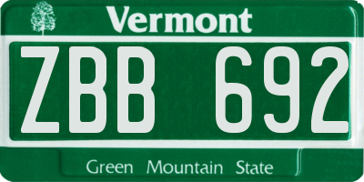 VT license plate ZBB692