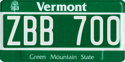 VT license plate ZBB700