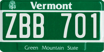 VT license plate ZBB701