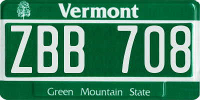 VT license plate ZBB708