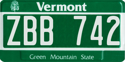 VT license plate ZBB742