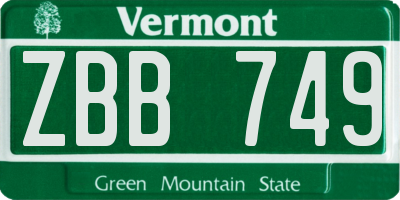 VT license plate ZBB749