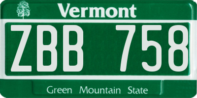 VT license plate ZBB758