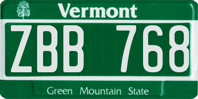 VT license plate ZBB768
