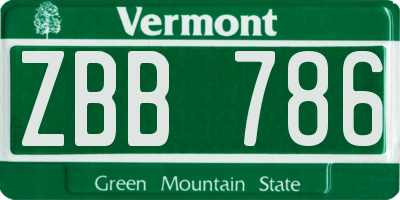 VT license plate ZBB786