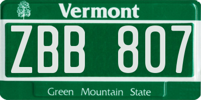 VT license plate ZBB807