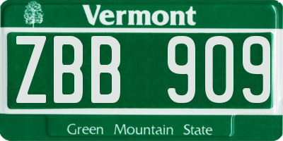 VT license plate ZBB909
