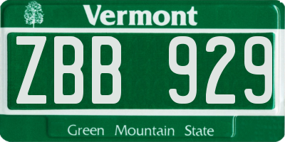 VT license plate ZBB929