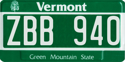VT license plate ZBB940