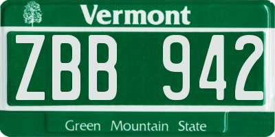 VT license plate ZBB942