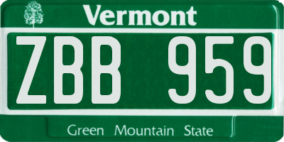VT license plate ZBB959