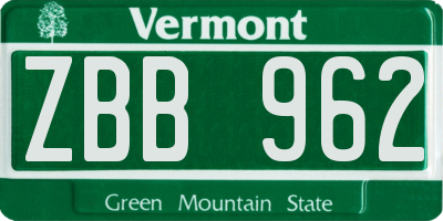 VT license plate ZBB962