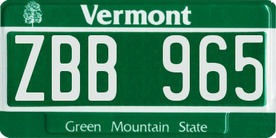VT license plate ZBB965