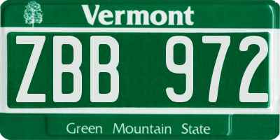 VT license plate ZBB972