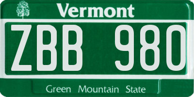 VT license plate ZBB980