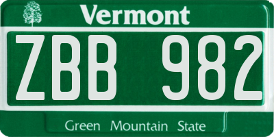 VT license plate ZBB982
