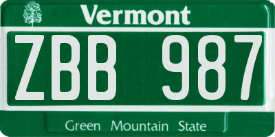 VT license plate ZBB987