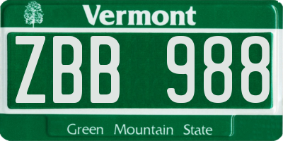 VT license plate ZBB988