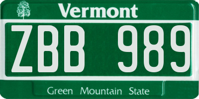 VT license plate ZBB989