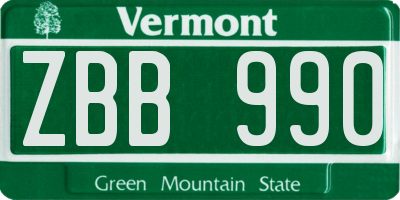 VT license plate ZBB990