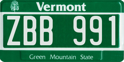 VT license plate ZBB991