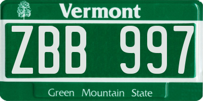 VT license plate ZBB997