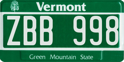 VT license plate ZBB998
