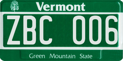 VT license plate ZBC006