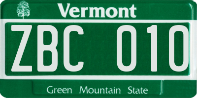 VT license plate ZBC010