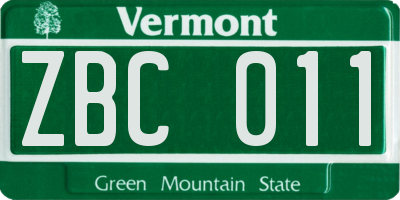 VT license plate ZBC011