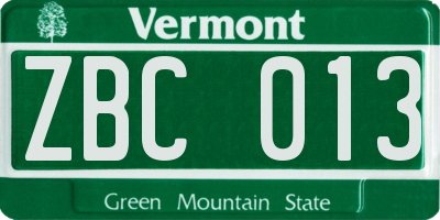 VT license plate ZBC013