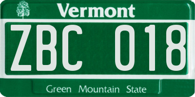VT license plate ZBC018