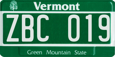 VT license plate ZBC019