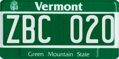 VT license plate ZBC020