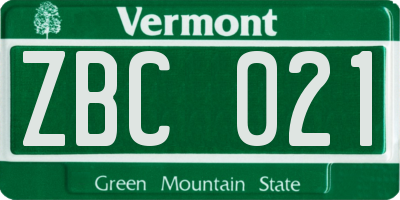 VT license plate ZBC021