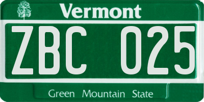 VT license plate ZBC025