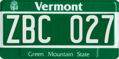VT license plate ZBC027