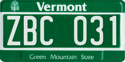 VT license plate ZBC031
