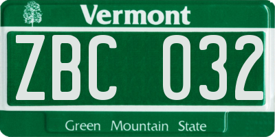 VT license plate ZBC032