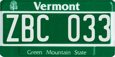 VT license plate ZBC033