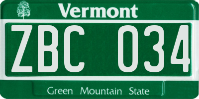 VT license plate ZBC034