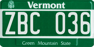 VT license plate ZBC036