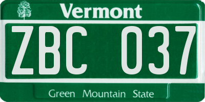 VT license plate ZBC037