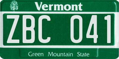 VT license plate ZBC041