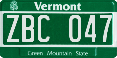 VT license plate ZBC047