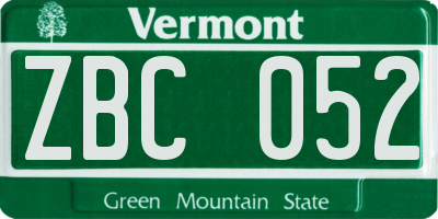 VT license plate ZBC052