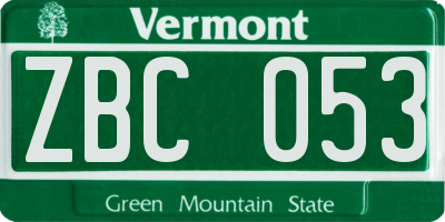 VT license plate ZBC053