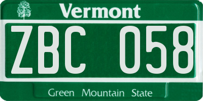 VT license plate ZBC058